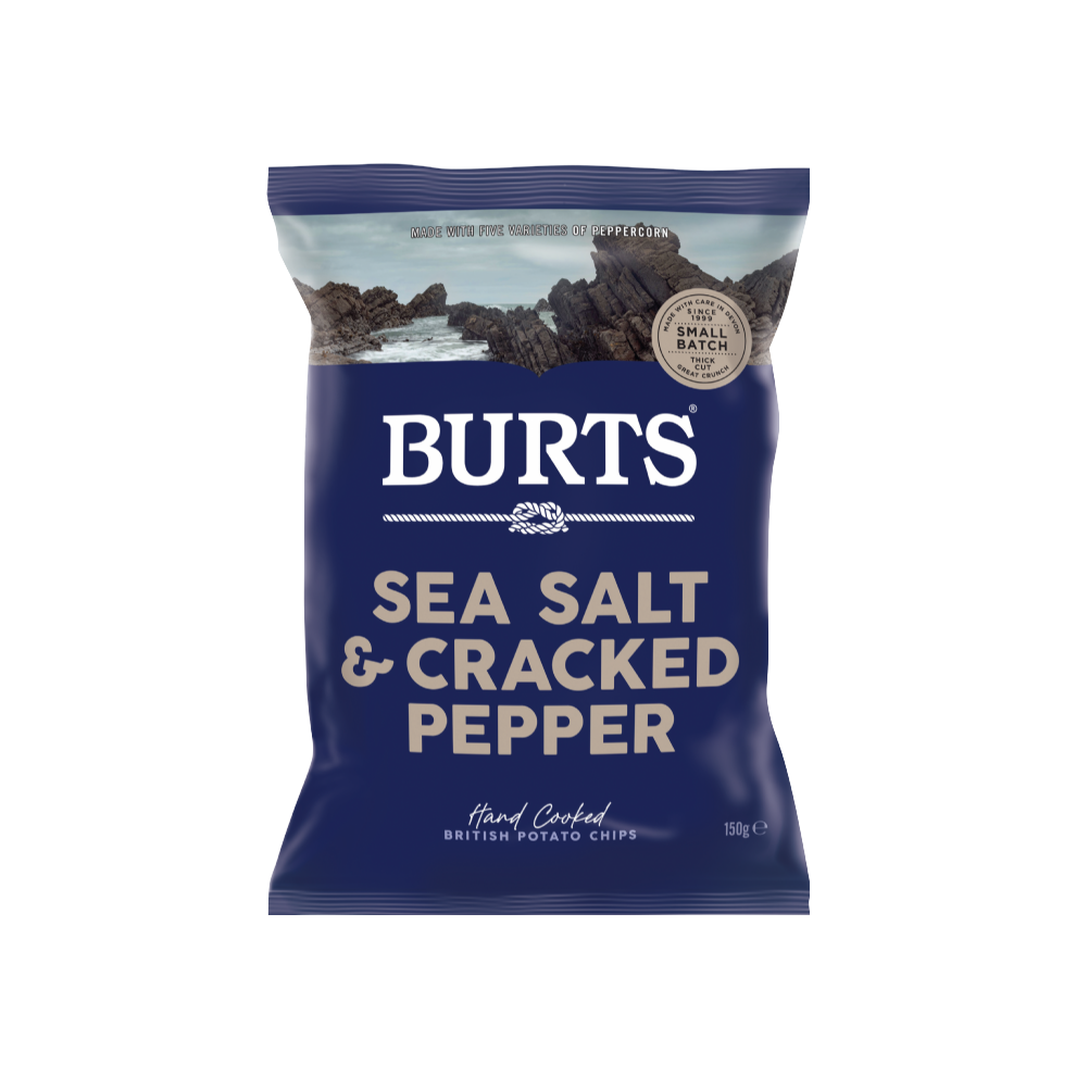 BURTS Potato Chips - Sea Salt & Cracked Pepper 150g (Pack of 10)