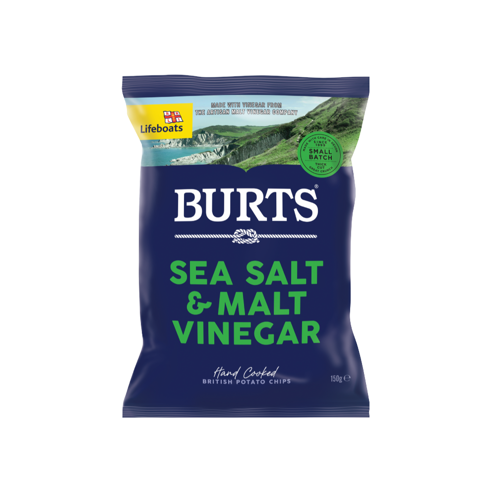 BURTS Potato Chips - Sea Salt & Malt Vinegar 150g (Pack of 10)