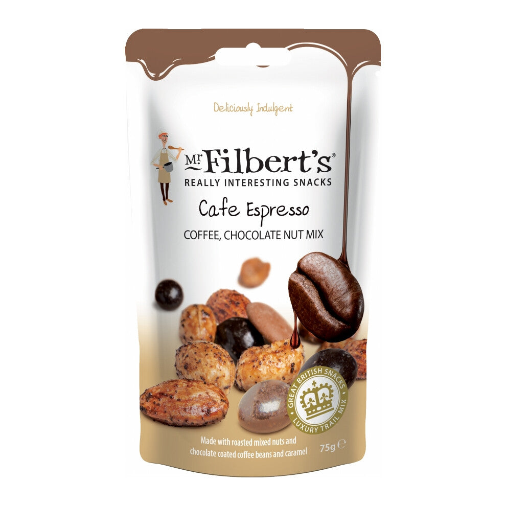 MR FILBERT'S Cafe Espresso Coffee, Chocolate Nut Mix 75g (Pack of 15)