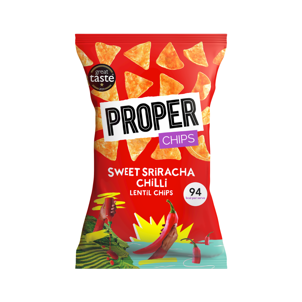 PROPER Chips - Sweet Sriracha Chilli Lentil Chips 85g (Pack of 8)