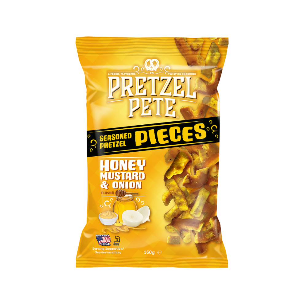 PRETZEL PETE Pretzel Pieces - Honey, Mustard & Onion 160g (Pack of 8)