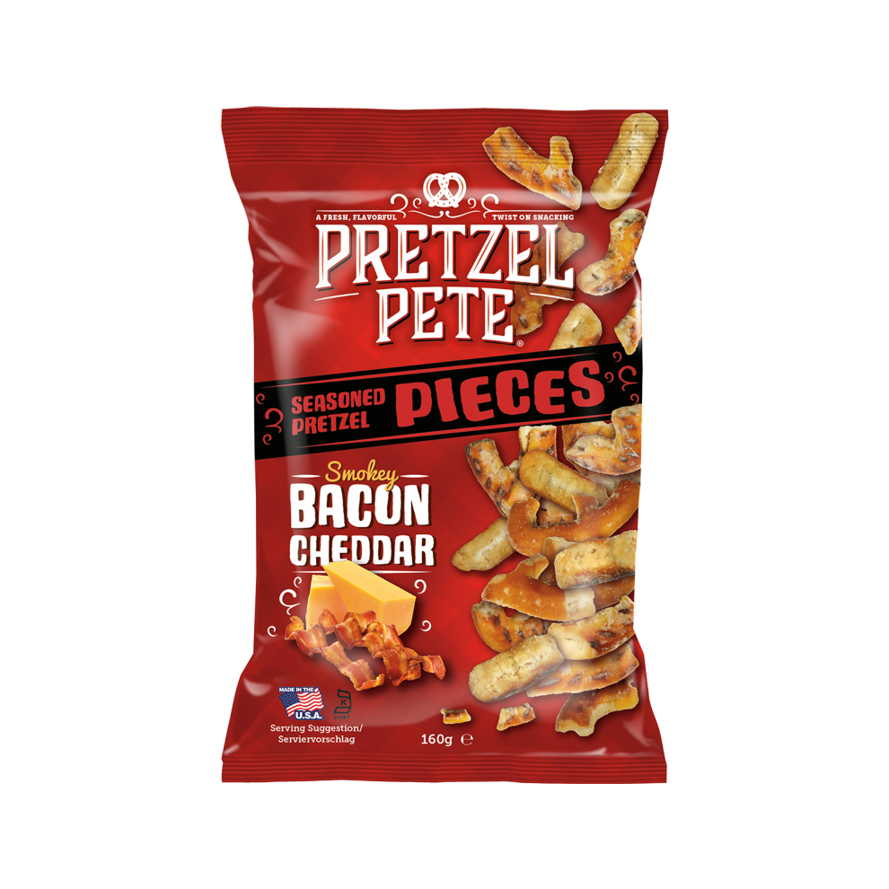 PRETZEL PETE Pretzel Pieces - Smokey Bacon Cheddar 160g (Pack of 8)