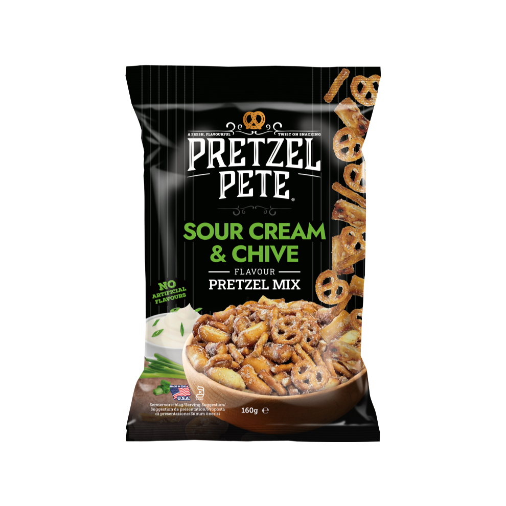 PRETZEL PETE Sour Cream & Chive Flavour Pretzel Mix 160g (Pack of 8)