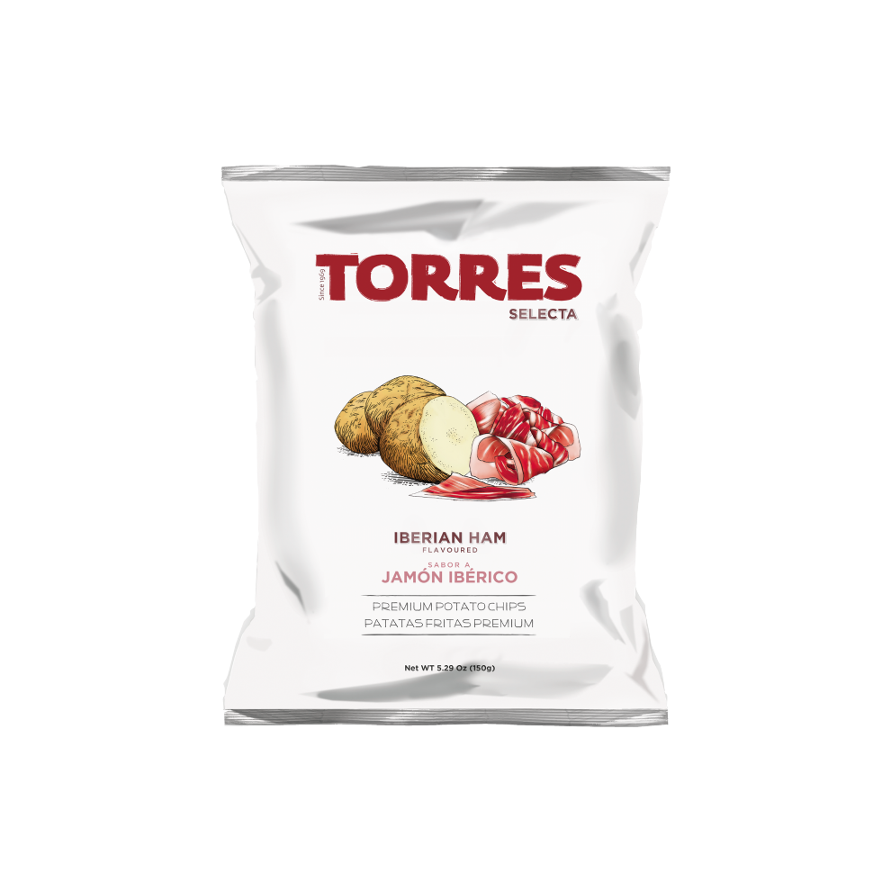 TORRES Iberian Ham Flavoured Premium Potato Chips 150g (Pack of 15)