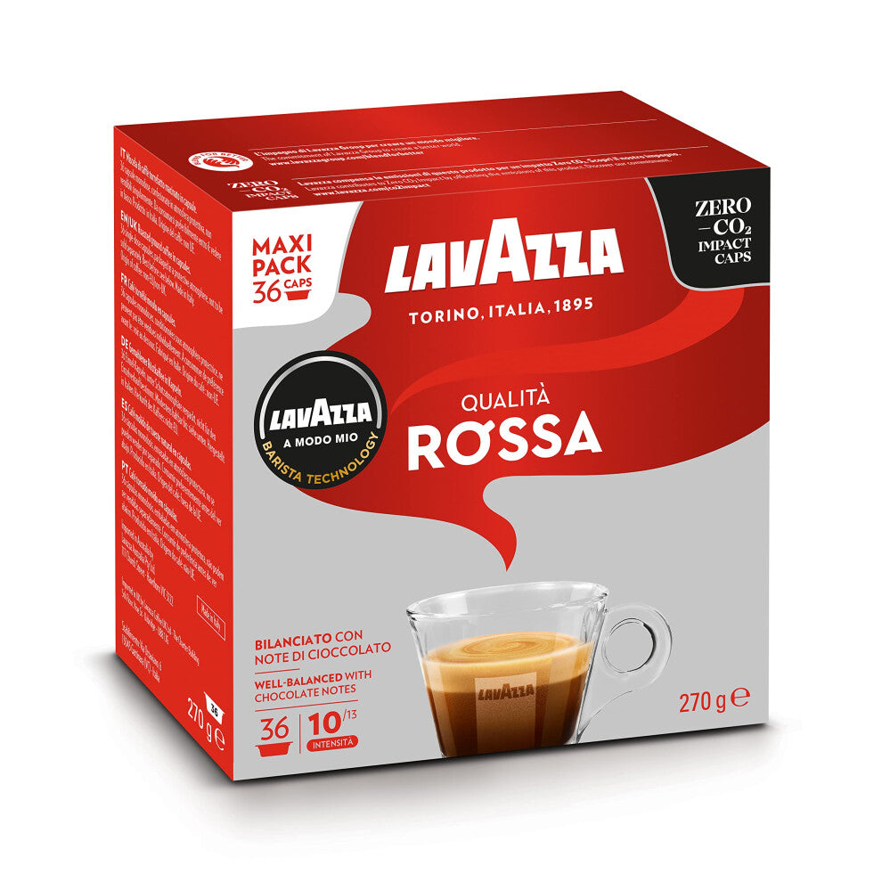 Lavazza, A Modo Mio Qualità Rossa, Coffee Capsules, Arabica and Robusta, Full and Sustained Taste, Intensity 10-13, Medium Roasting, Perfect for a