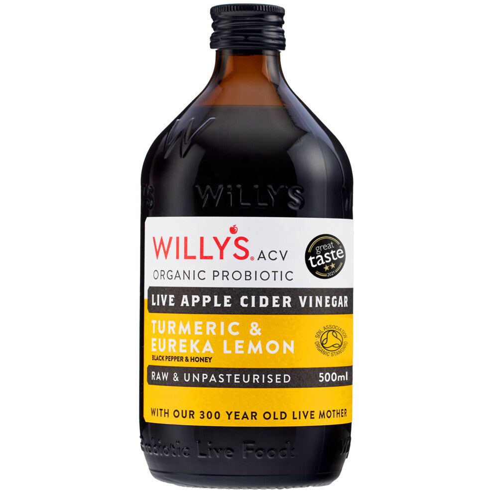 ACV Organic Live Probiotic Apple Cider Vinegar with Mother for Gut Health - Fresh Turmeric, Honey & Black Pepper (1 x 500ml), white