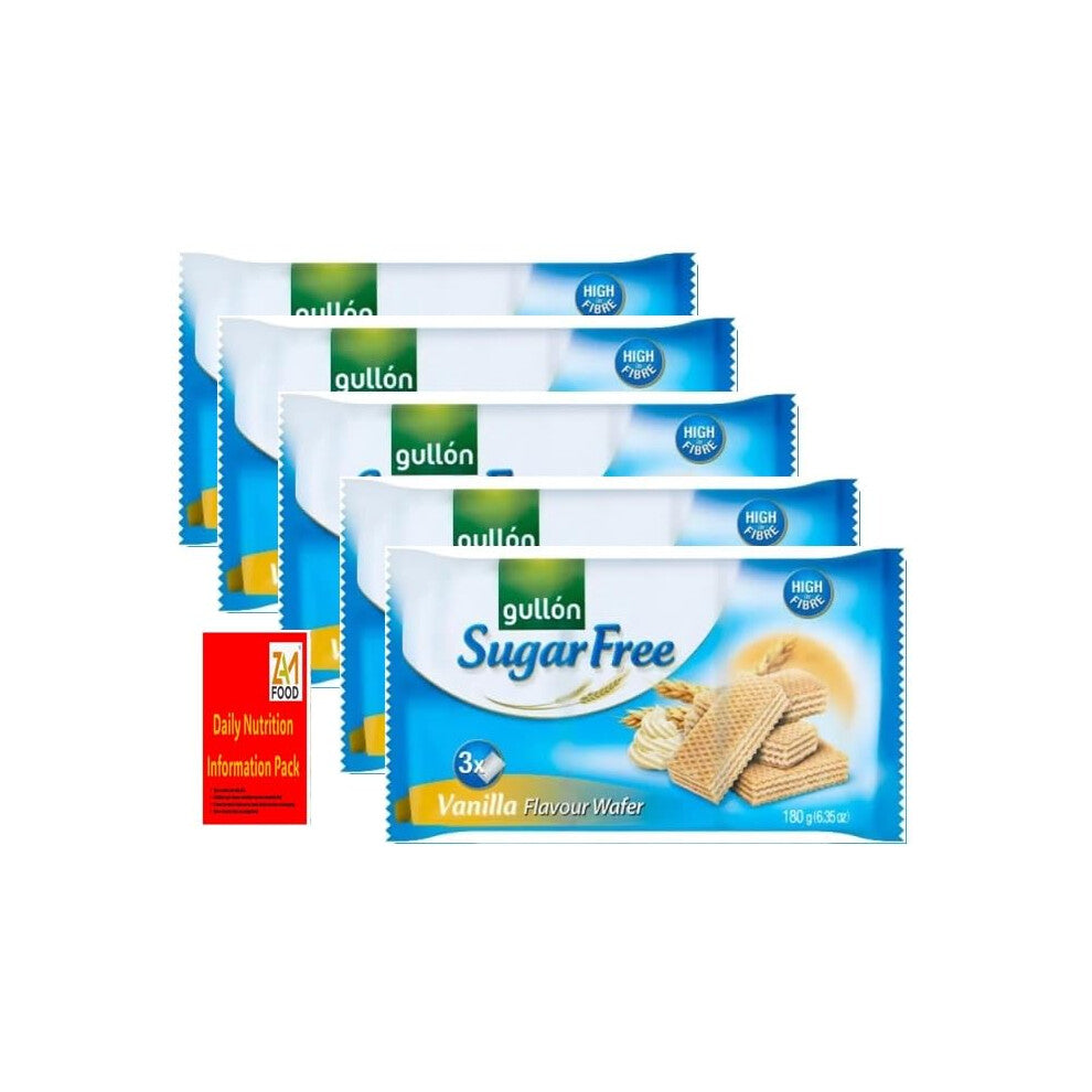 Gullon Sugar free Vanilla Wafers 180g pack of 5, Perfect for gifting, Healthy snacks foods with zamfoods nurtirion pack