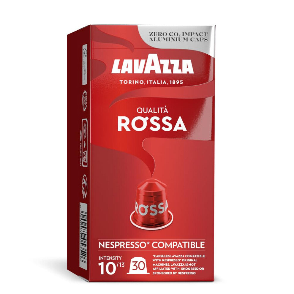 Lavazza, Qualità Rossa, 30 Aluminium Capsules Compatible with Nespresso Original Machines, with Chocolate and Dried Fruit Notes, Arabica and Robusta,
