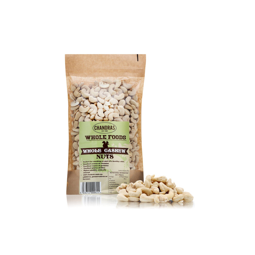 Whole Foods – Whole Cashew Nuts 1KG - Low-GI Quality Raw Deshelled Cashew Nuts for Snacking, Curries, Smoothies, Baking,Cooking & Gravies -
