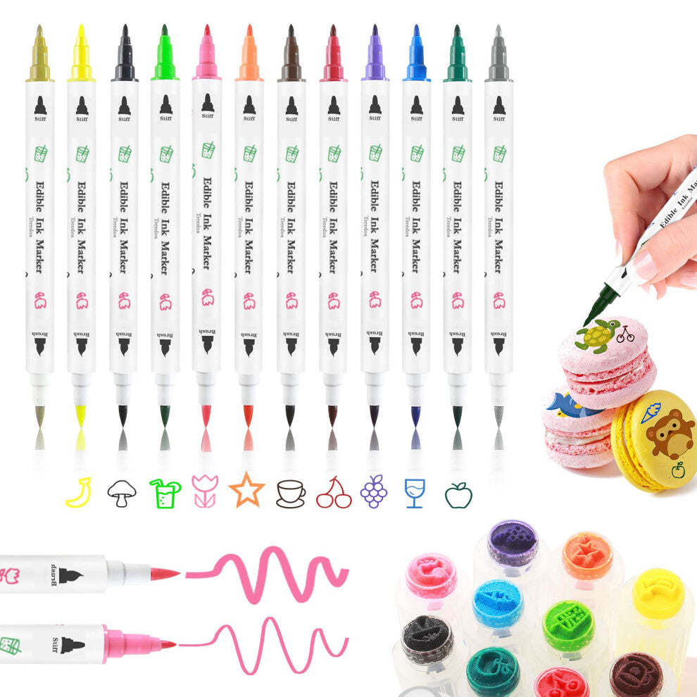 Food Coloring Pen,12pcs Edible Food Marker Color Pens with Fine&Thick Tip,Food Grade Decorator Pen, Edible Gourmet Writer for Cookies,Fondant,Desserts