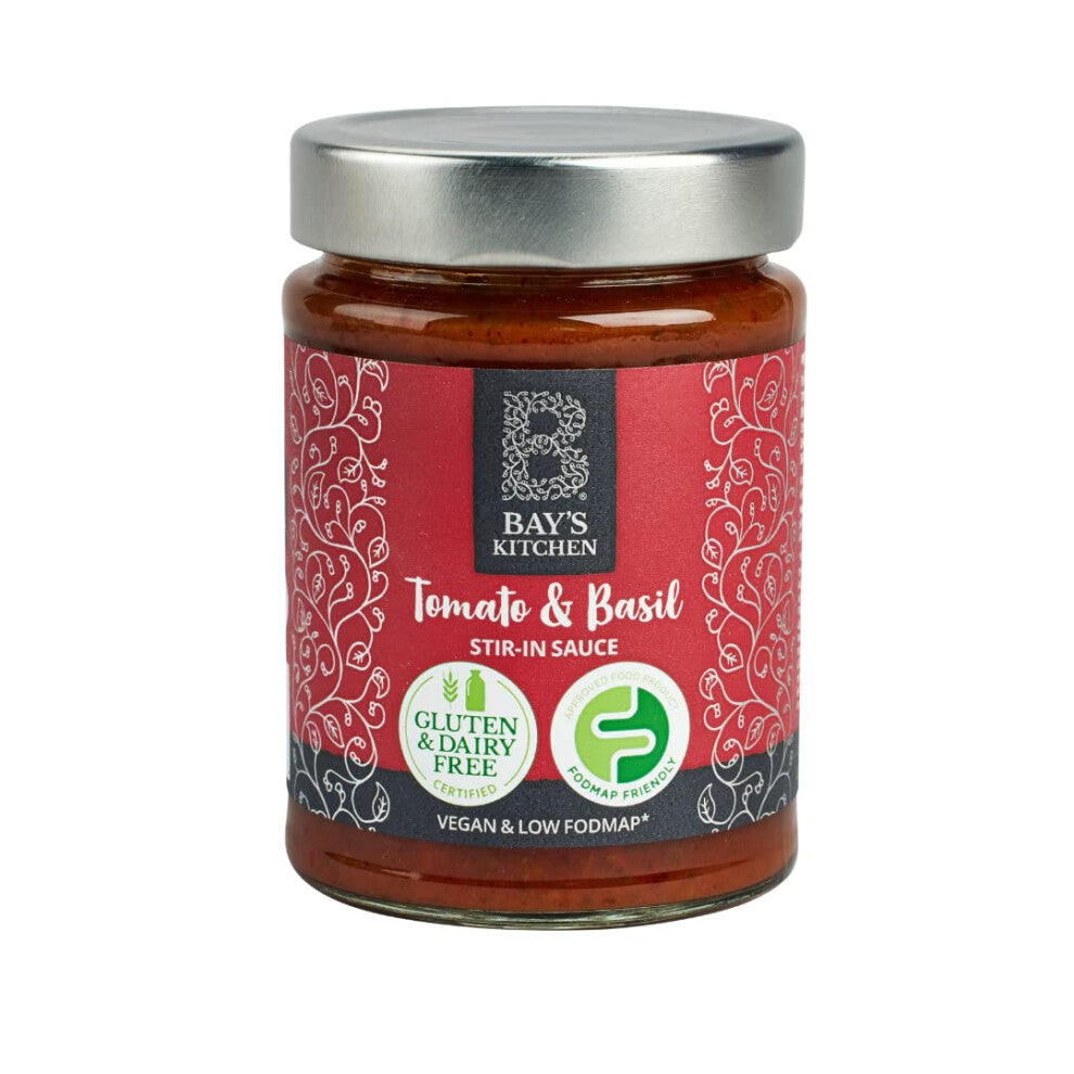Award-Winning Low FODMAP Tomato & Basil Stir-in Pasta Sauce for Pasta Bakes and Fresh Pasta Dishes, Gluten-Free, IBS-Friendly and suitable for Vegans