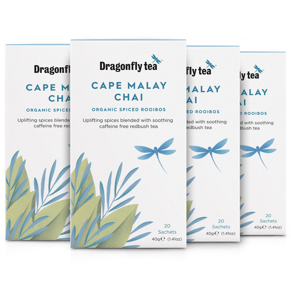 Cape Malay Chai Tea | Pack of 4 x 20 Organic Tea Bags (80 Teabags) | Naturally Sweet Herbal Tea Bags | Chai Tea Bags | Caffeine-Free Chai Tea |