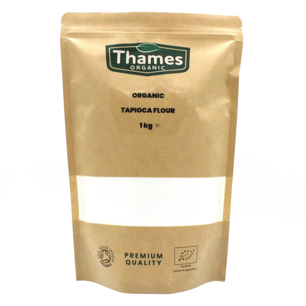 Organic Tapioca Flour - Non-GMO, Raw, Versatile, Vegan, Perfect for Baking and Thickening Sauces - Resealable Pouch for Freshness - Thames Organic 1kg