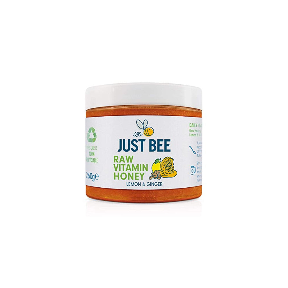 Lemon & Ginger Vitamin Honey, pure natural honey with vitamins for daily immune support with Vitamin D, C, B6, B12, Echinacea (260g jar)
