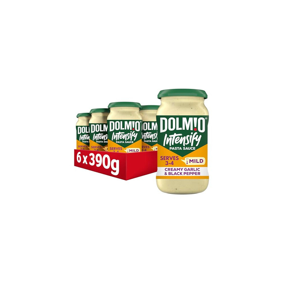 Intensify Pasta Sauce Mild Creamy Garlic & Black Pepper Jar, perfect for a quick pasta meal for 3-4, Bulk Multipack 6 x 390g