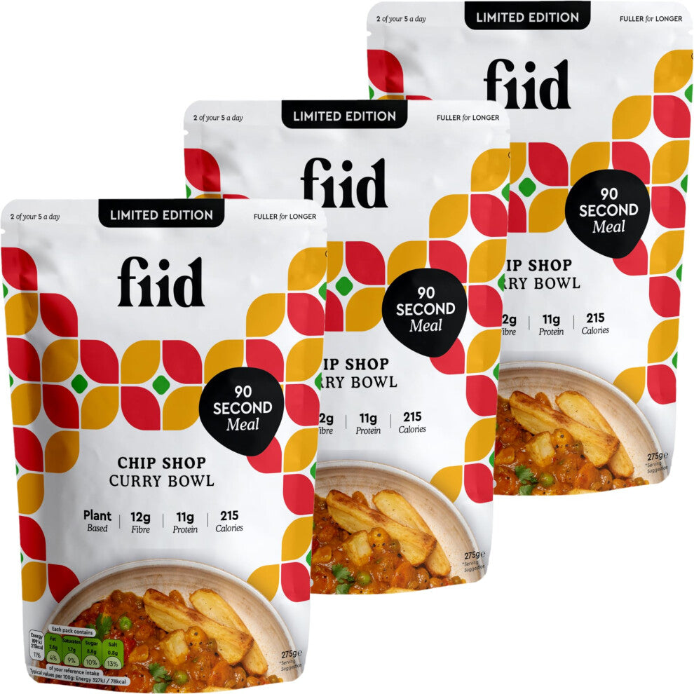 100% Natural Vegan Microwave Ready Meals - Chip Shop Curry Flavour - 3 x 275g (Vegetarian Food Pouch, High in Fibre & Protein, Low in Sugar, Gluten