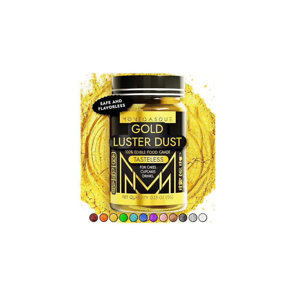 Gold Lustre Dust Edible Glitter for Cakes 15g – Edible Glitter For Drinks - Vegan Edible Gold Glitter - Gold Dust Drink Shimmer - Cake Glitter -