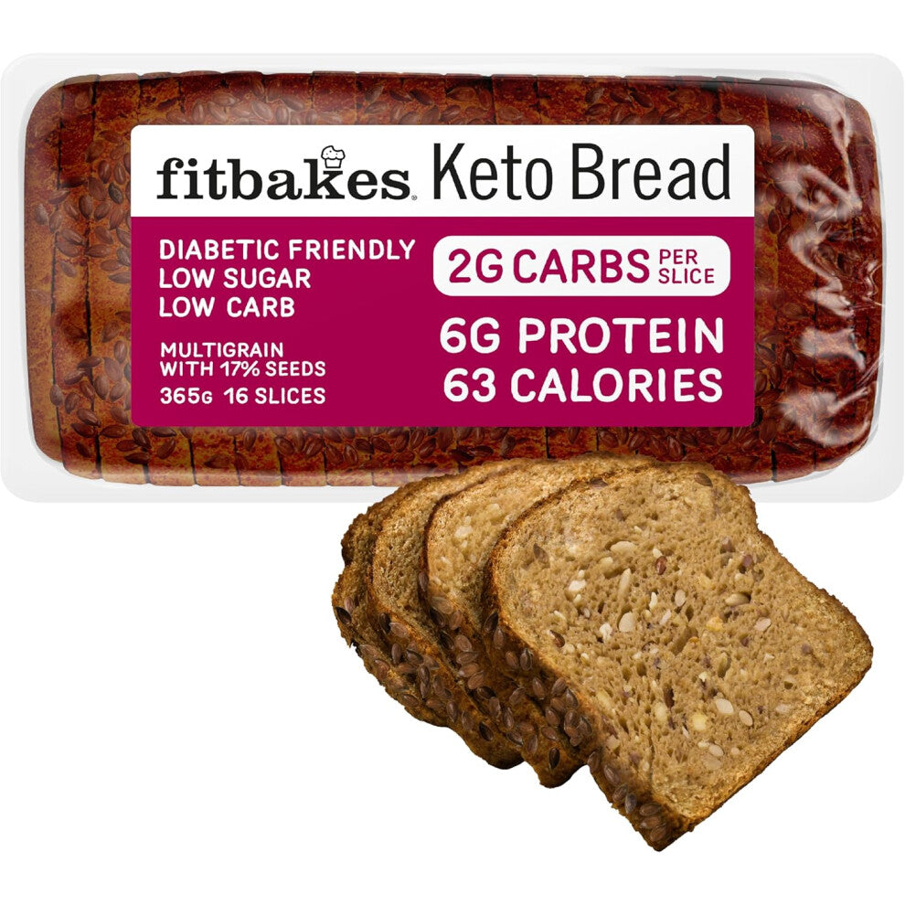 Fitbakes Keto Bread : 2g Carbs, Low Carb Bread Loaf (16 slices) 6.75g Protein, Multi Seeded Bread, High Protein Snack, Keto Snacks, Diet Keto Foods UK