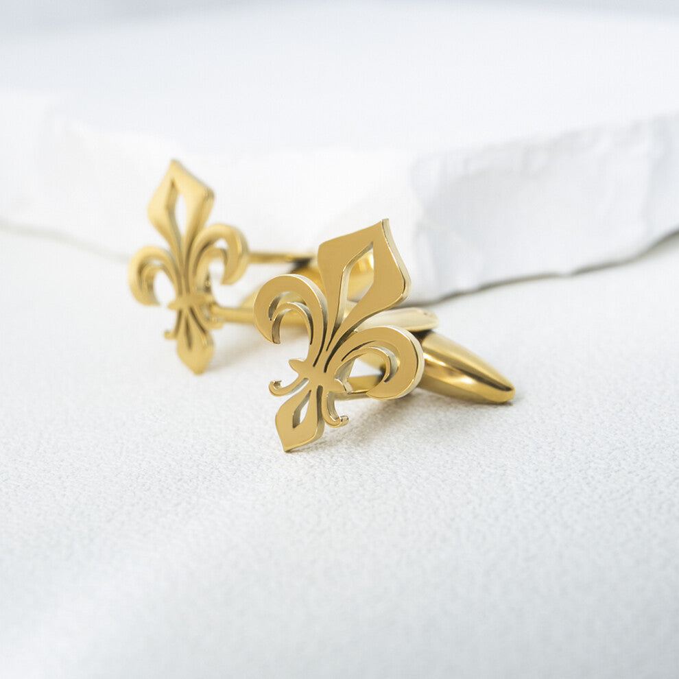 (Gold) Classic Christianity Holy Lily Flower Cufflinks Stainless Steel Men Shirt Suit Buttons