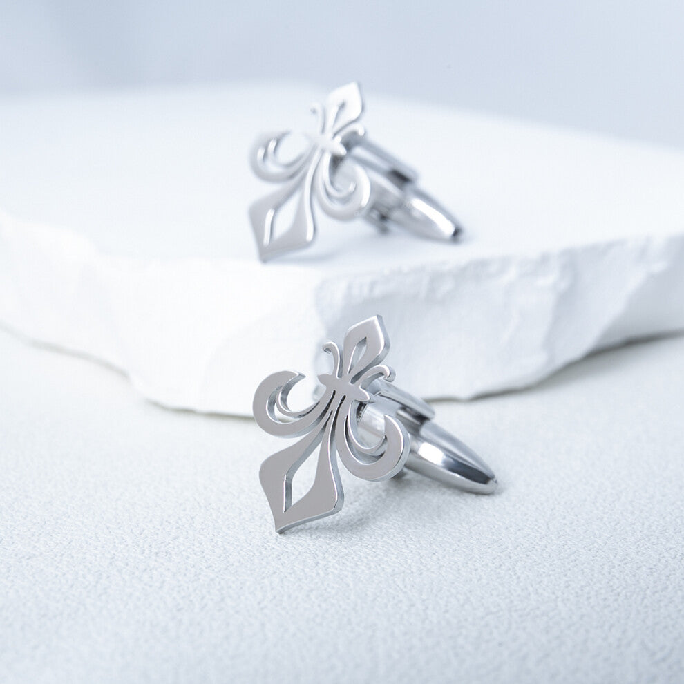 (Silver) Classic Christianity Holy Lily Flower Cufflinks Stainless Steel Men Shirt Suit Buttons