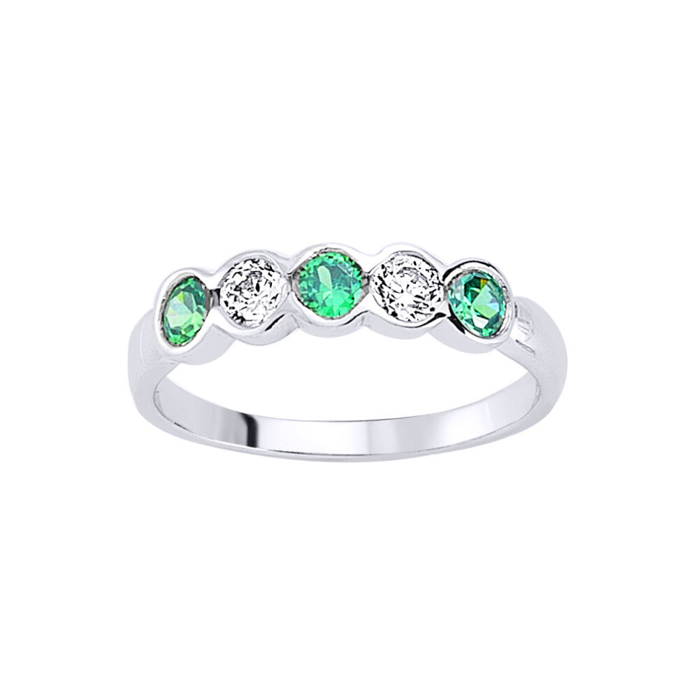 (R) Jewelco London Ladies Sterling Silver Emerald-Green Cubic Zirconia Alternating Bubble Eternity Engagement Ring - GVR492