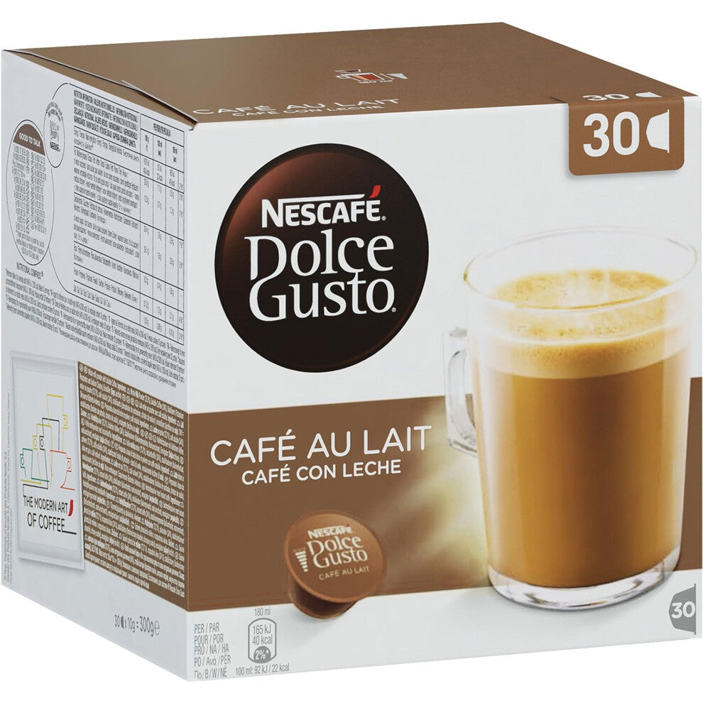NESCAFÉ Dolce Gusto Cafe au Lait Pods - 90 Capsules, Milk Coffee, Medium Roast, Intensity 7