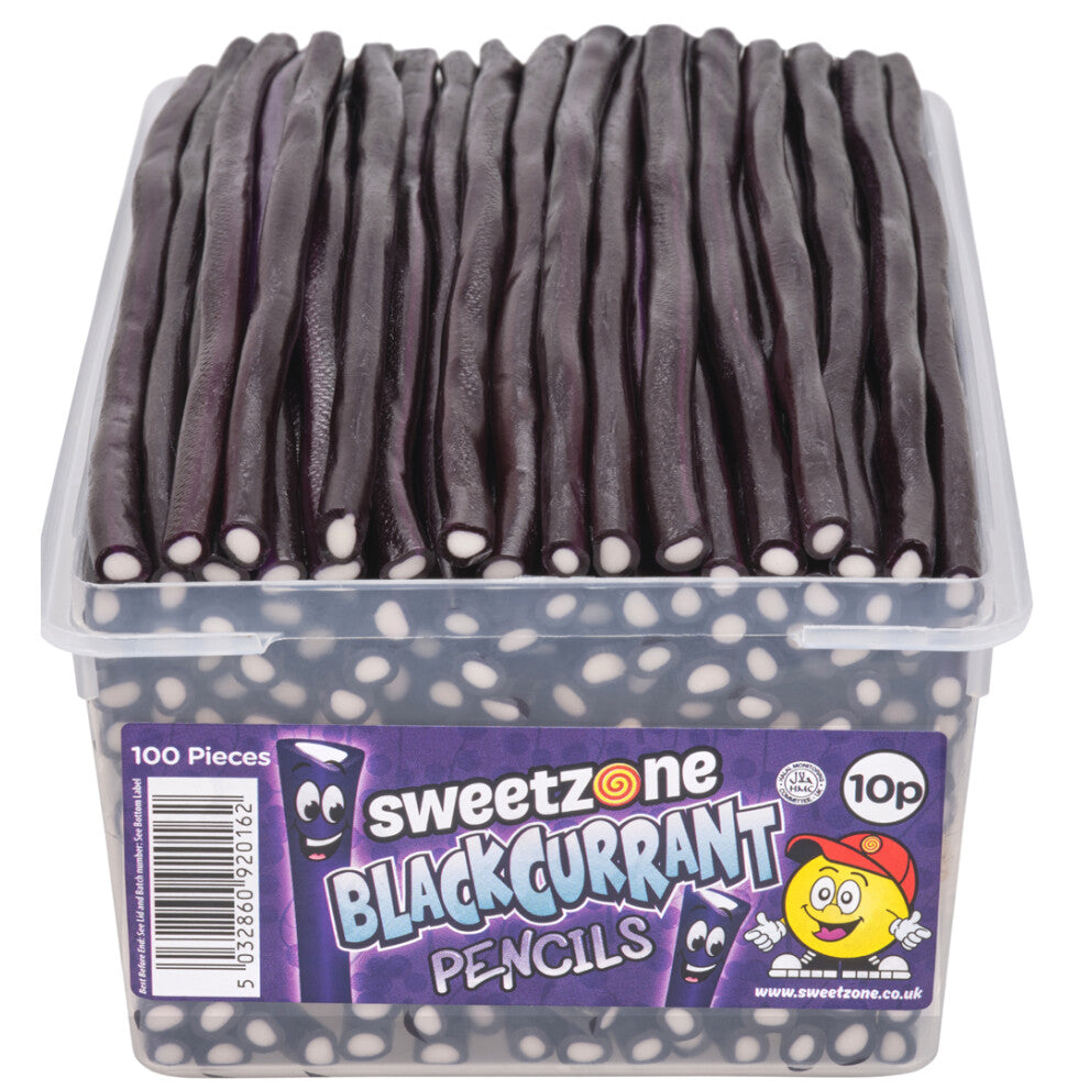(Blackcurrant Pencils 1.1KG TUB - 1I086) Sweetzone Pencil Sweets 1.1kg VEGAN Cherry Bubblegum Blue Raspberry Strawberry Rainbow UK