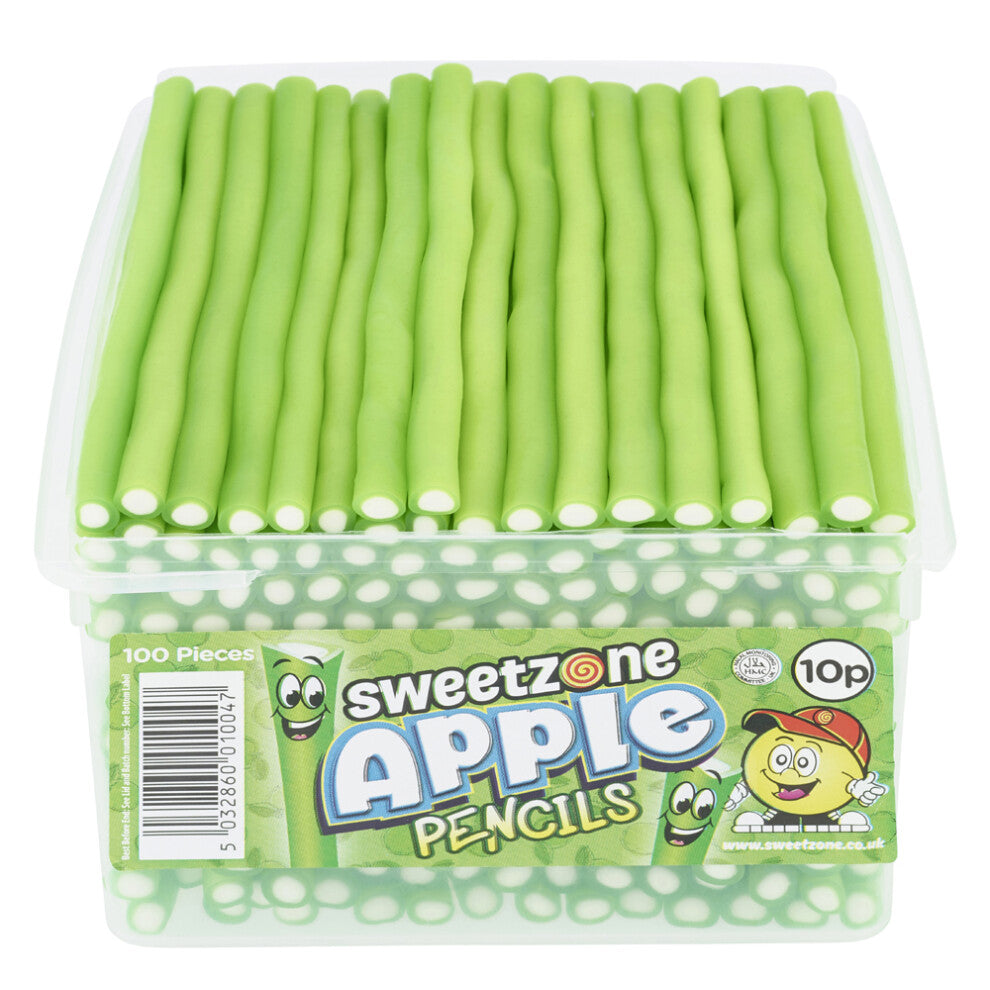 (2 x Apple Pencils 1.1KG TUB - 1I085) Sweetzone Pencil Sweets 2 x 1.1kg, 8 x 1.1kg VEGAN Strawberry Fizzy Rainbow Bubble Gum Blackcurrant Cherry UK