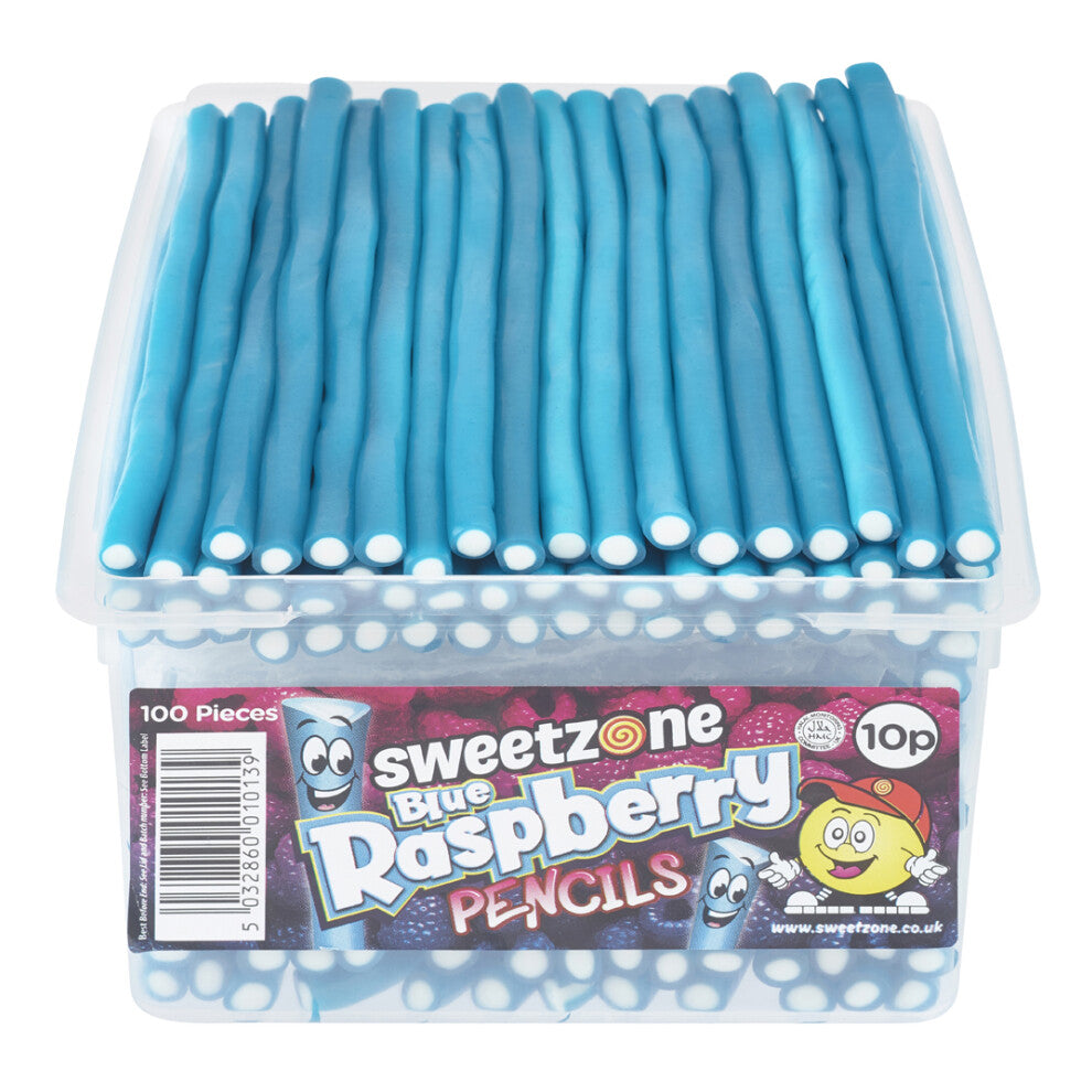 (2 x Blue Raspberry Pencils 1.1KG TUB - 1I087) Sweetzone Pencil Sweets 2 x 1.1kg, 8 x 1.1kg VEGAN Strawberry Fizzy Rainbow Bubble Gum Blackcurrant Che