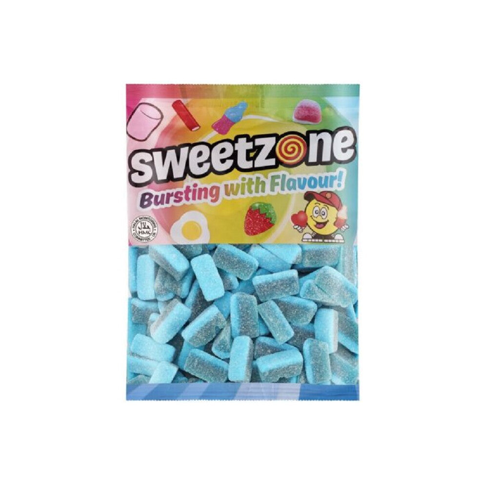 (Blue Raspberry Slices 1KG Bag - 1F006) Halal Sweets Bubblegum Balls, Peach Rings, Fizzy Mix 12x1kg Bag Halal HMC Sweets