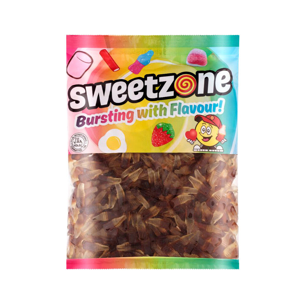 (Cola Bottles 1KG Bag - 1F008) Halal Sweets Bubblegum Balls, Peach Rings, Fizzy Mix 12x1kg Bag Halal HMC Sweets