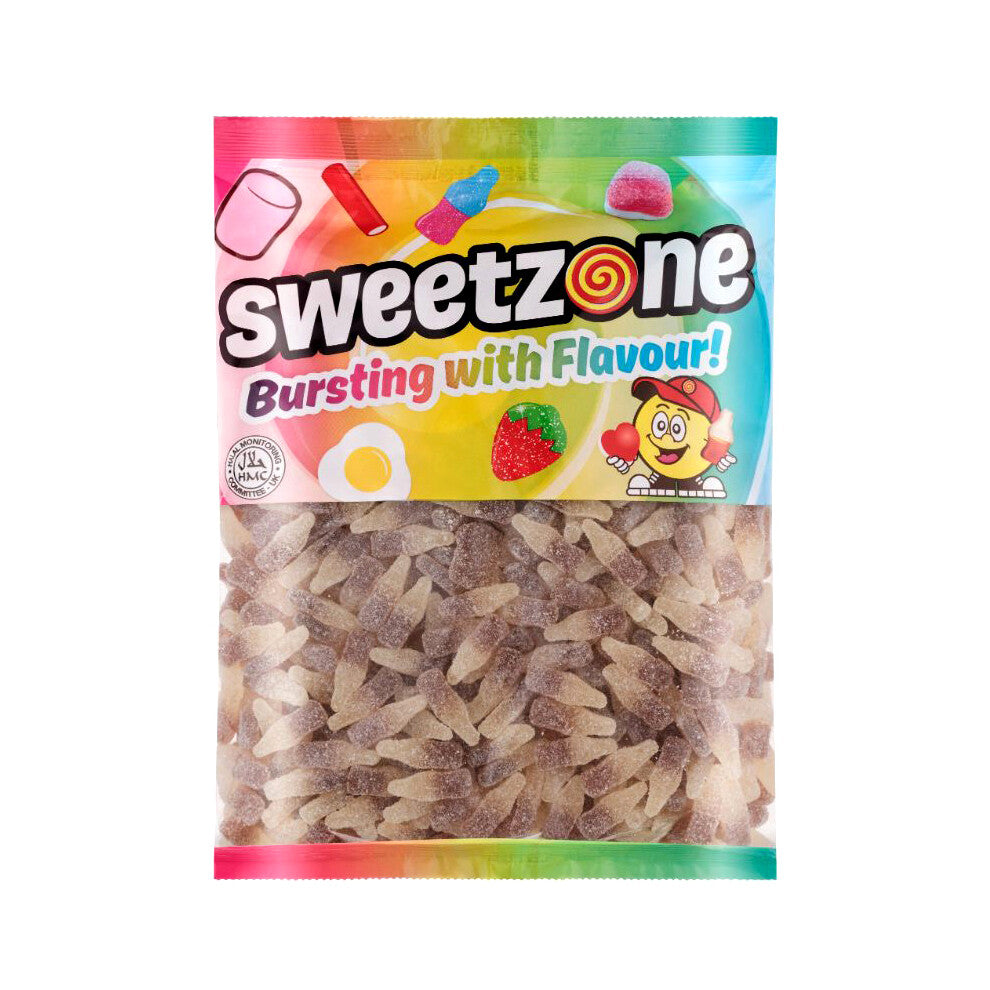 (Fizzy Cola Bottles 1KG Bag - 1F014) Halal Sweets Bubblegum Balls, Peach Rings, Fizzy Mix 12x1kg Bag Halal HMC Sweets