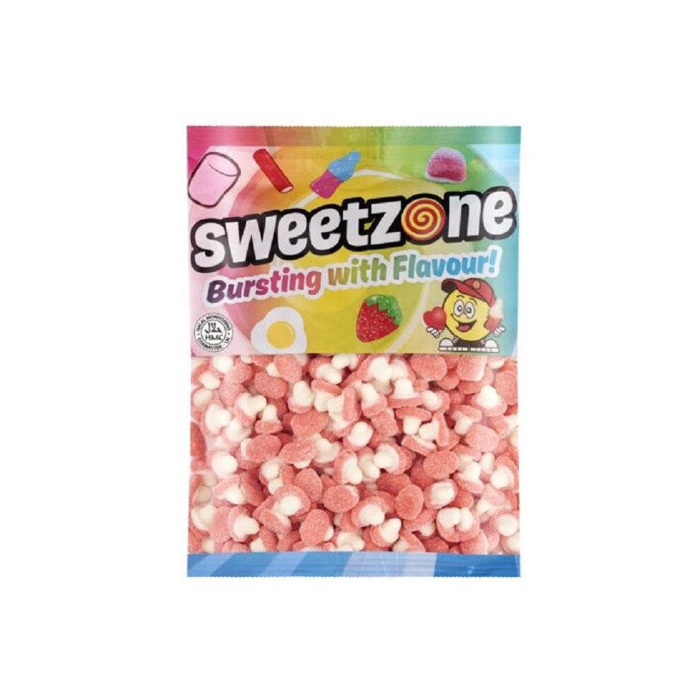 (Fizzy Magic Mushrooms 1KG Bag - 1F020) Halal Sweets Bubblegum Balls, Peach Rings, Fizzy Mix 12x1kg Bag Halal HMC Sweets
