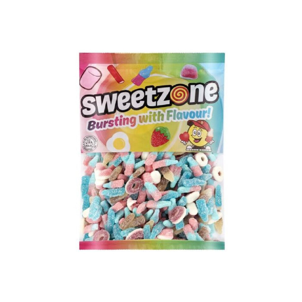(Fizzy Mix 1KG Bag - 1F024) Halal Sweets Bubblegum Balls, Peach Rings, Fizzy Mix 12x1kg Bag Halal HMC Sweets
