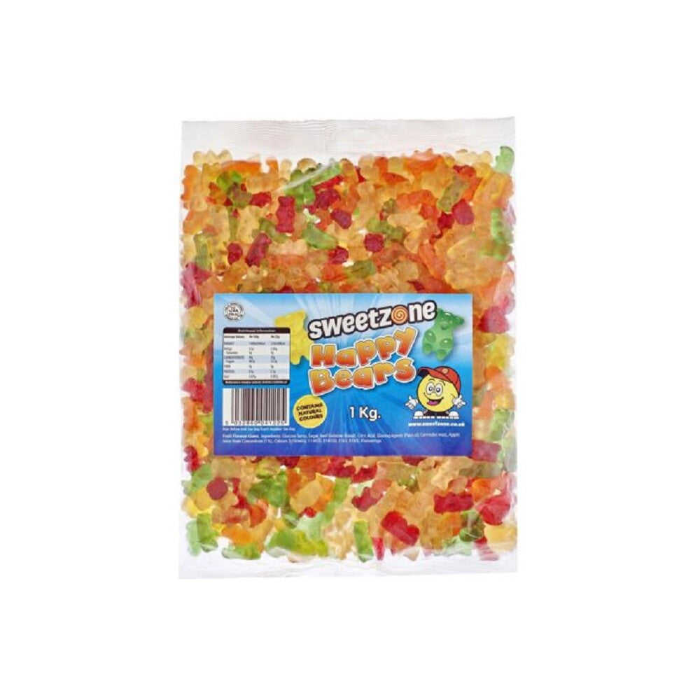 (Happy Bears 1KG Bag - 1F029) Halal Sweets Bubblegum Balls, Peach Rings, Fizzy Mix 12x1kg Bag Halal HMC Sweets