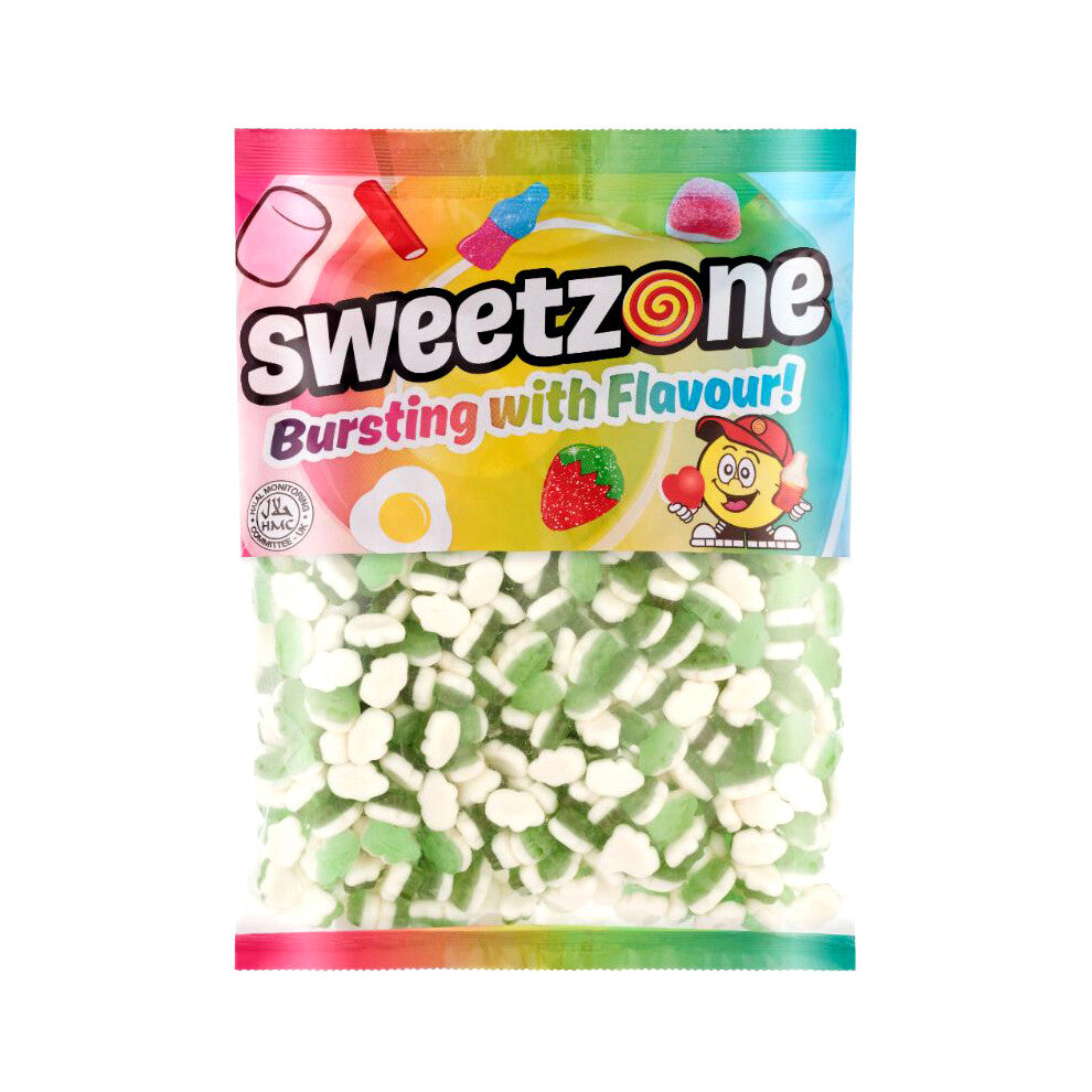 (Mini Frogs 1KG Bag - 1F036) Halal Sweets Bubblegum Balls, Peach Rings, Fizzy Mix 12x1kg Bag Halal HMC Sweets