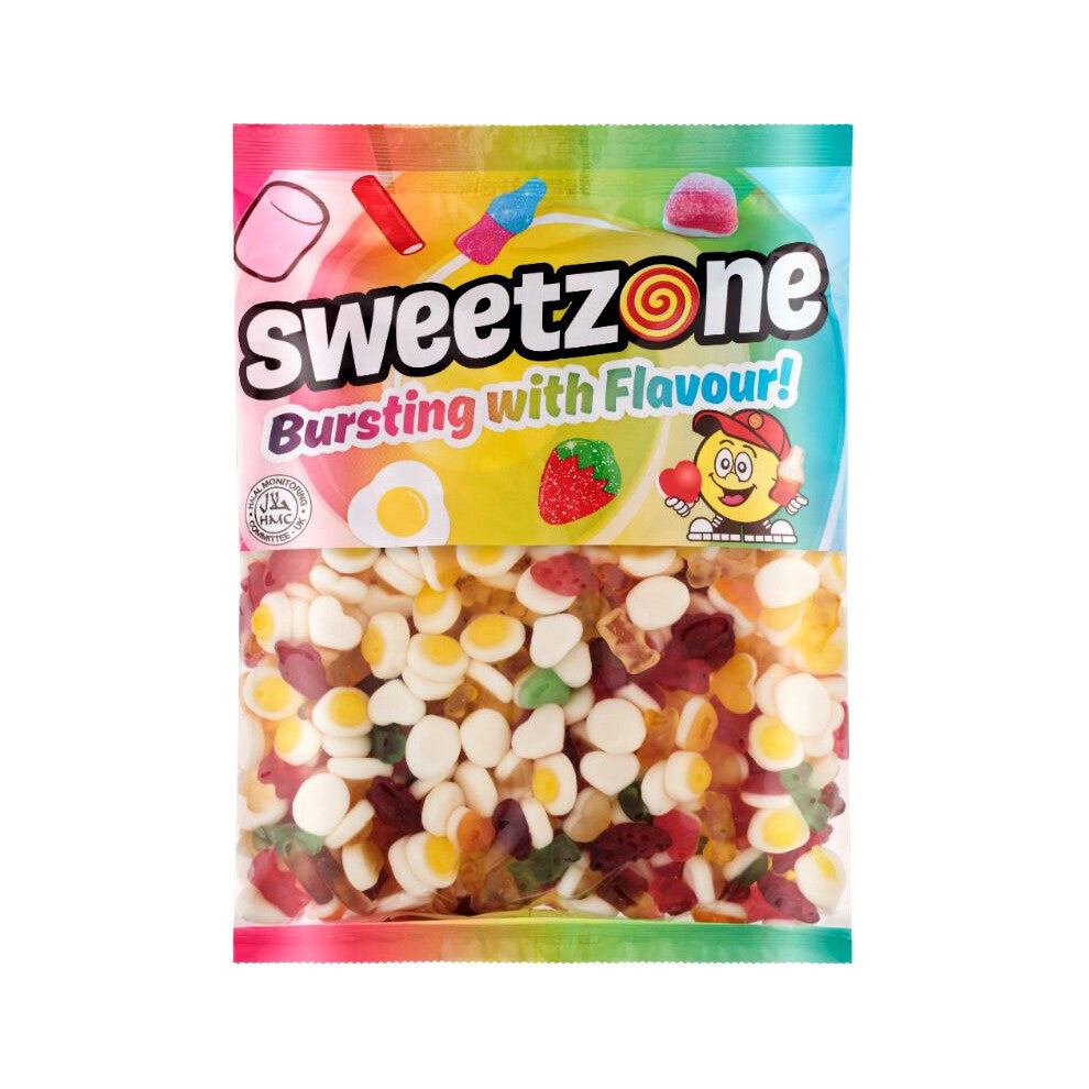 (Party Mix 1KG Bag - 1F037) Halal Sweets Bubblegum Balls, Peach Rings, Fizzy Mix 12x1kg Bag Halal HMC Sweets