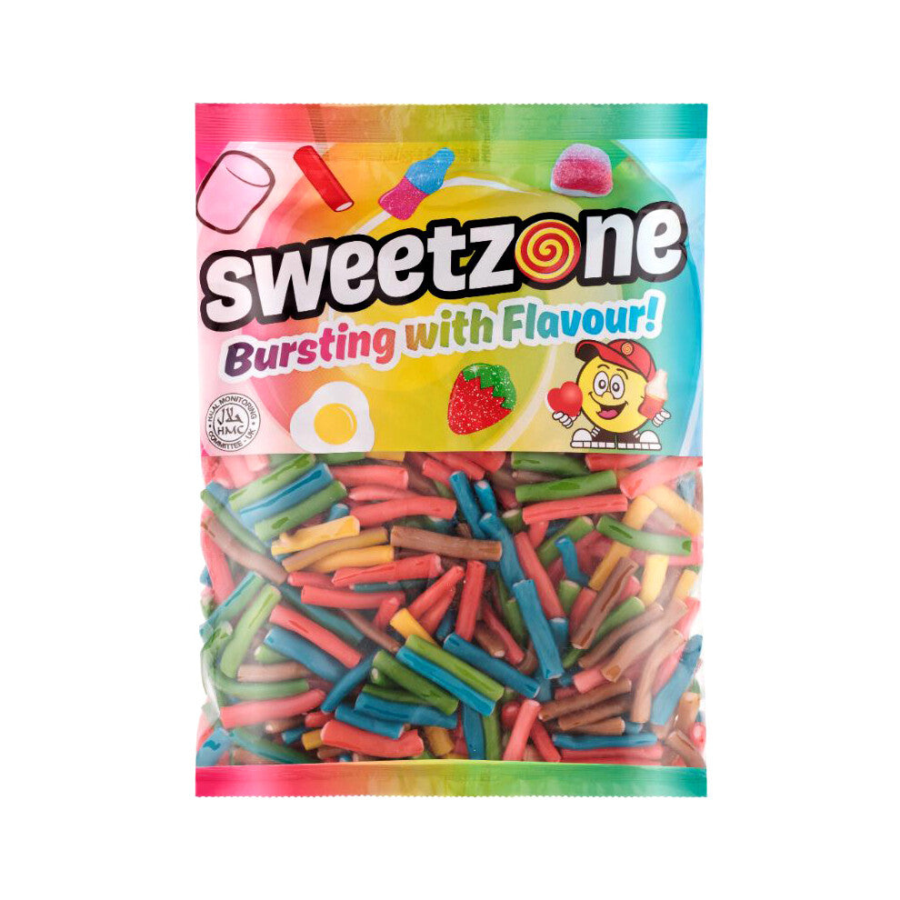 (Rainbow Pencils 1KG Bag - 1F041) Halal Sweets Bubblegum Balls, Peach Rings, Fizzy Mix 12x1kg Bag Halal HMC Sweets