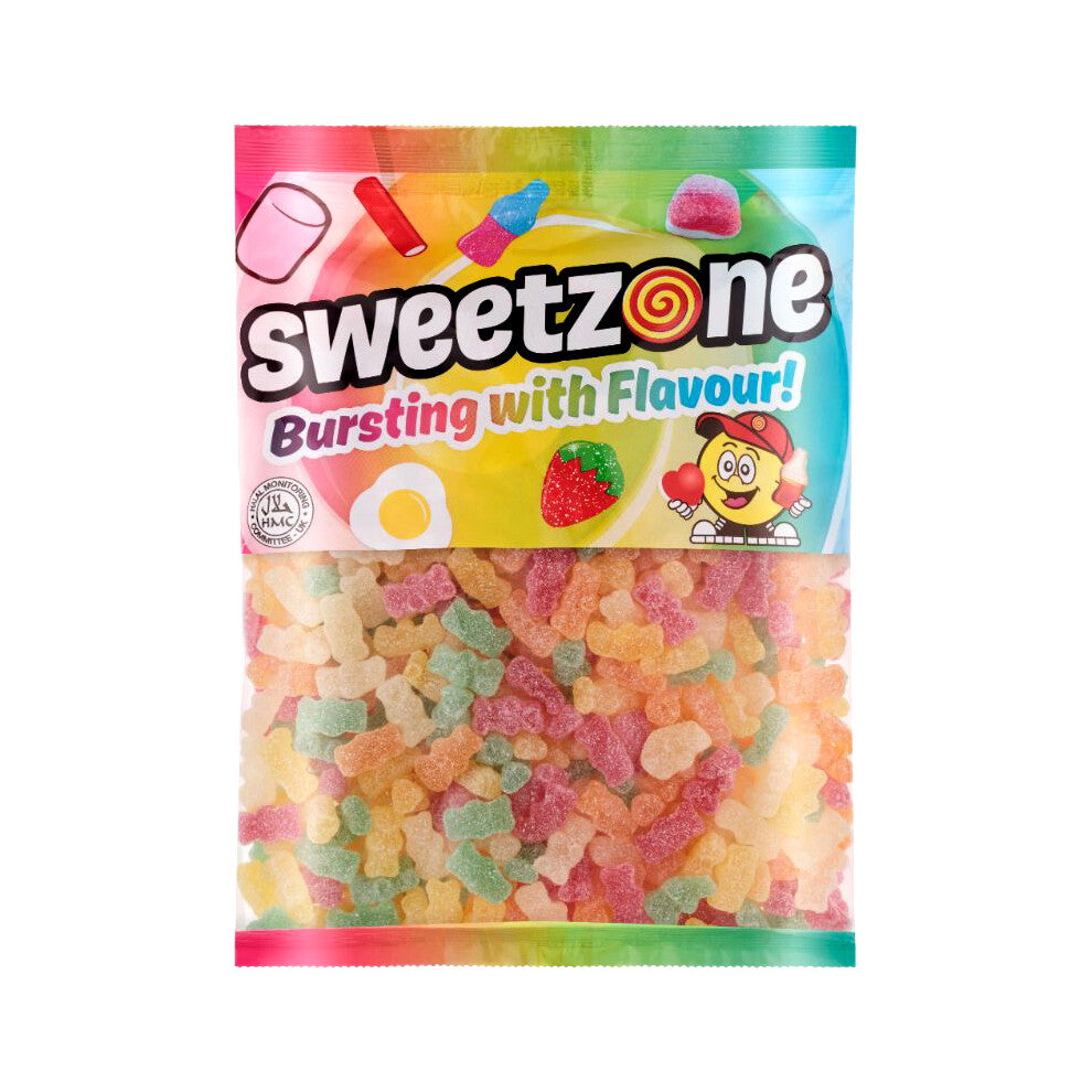(Sour Bears 1KG Bag - 1F043) Halal Sweets Bubblegum Balls, Peach Rings, Fizzy Mix 12x1kg Bag Halal HMC Sweets