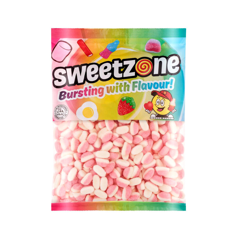 (Strawberry Puffs 1KG Bag - 1F047) Halal Sweets Bubblegum Balls, Peach Rings, Fizzy Mix 12x1kg Bag Halal HMC Sweets