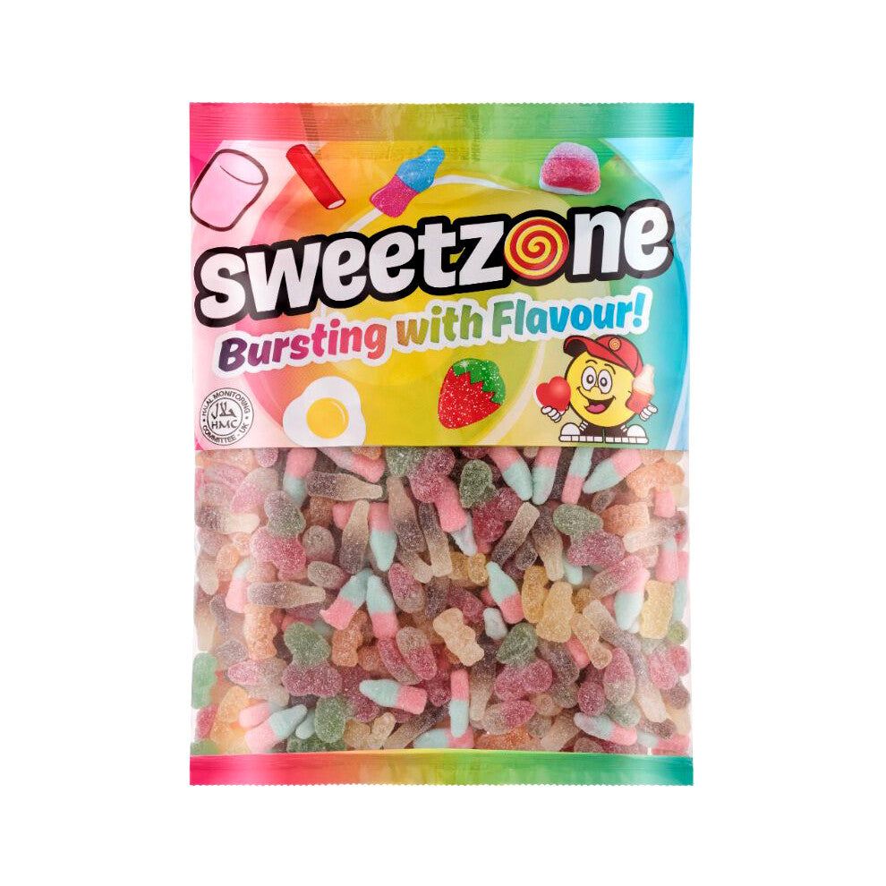 (Tangy Mix 1KG Bag - 1F048) Halal Sweets Bubblegum Balls, Peach Rings, Fizzy Mix 12x1kg Bag Halal HMC Sweets