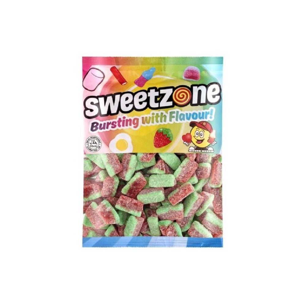 (Watermelon Slices 1KG Bag - 1F054) Halal Sweets Bubblegum Balls, Peach Rings, Fizzy Mix 12x1kg Bag Halal HMC Sweets