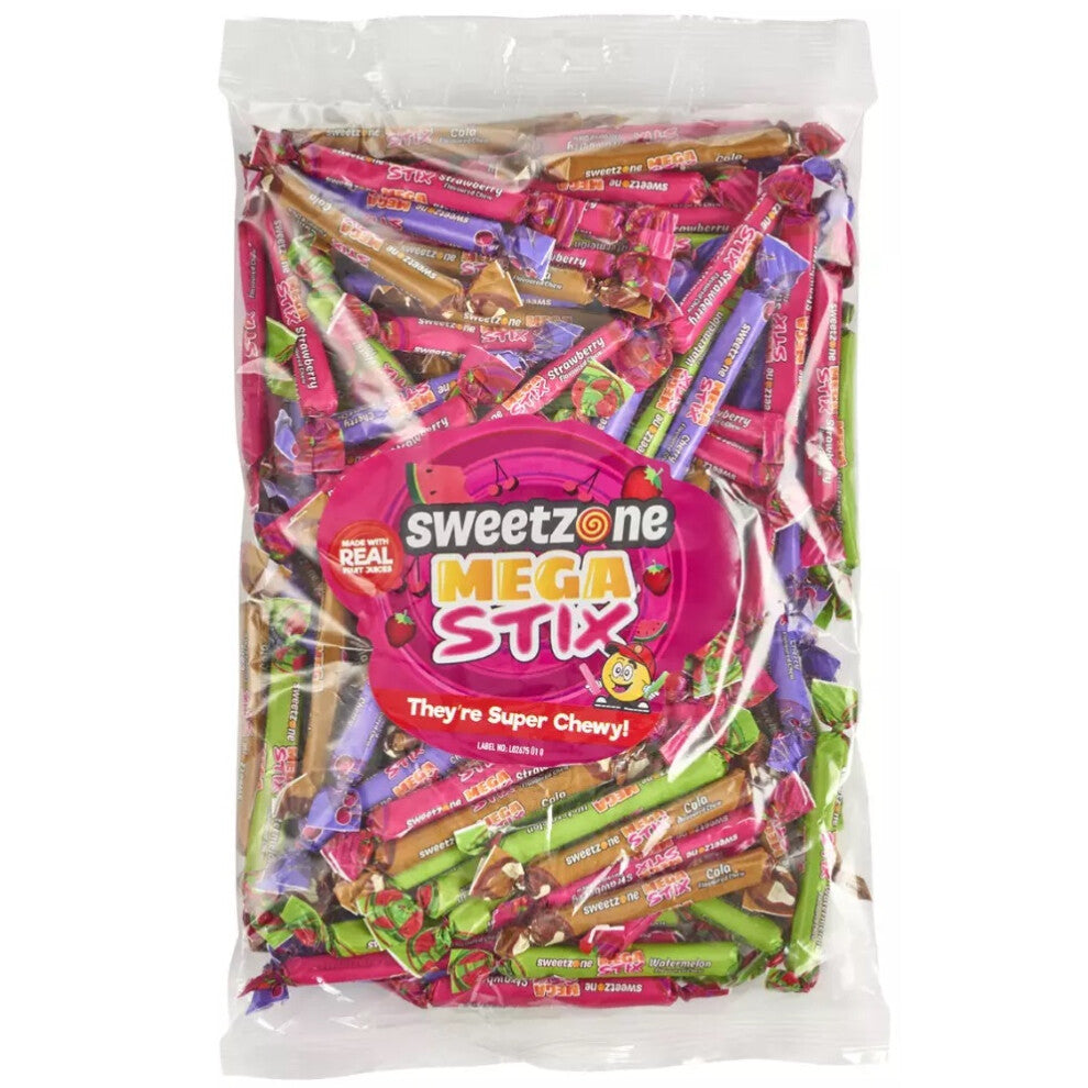 (Mega Stix 1KG Bag - 1F075) Halal Sweets Bubblegum Balls, Peach Rings, Fizzy Mix 12x1kg Bag Halal HMC Sweets