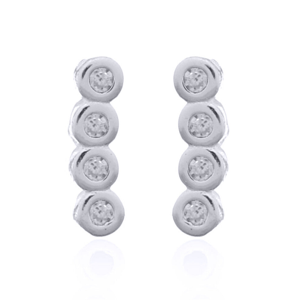 Jewelco London Rhodium Silver Round CZ 4 Stone Bubble Bezel Quadrilogy Stud Earrings - AES143