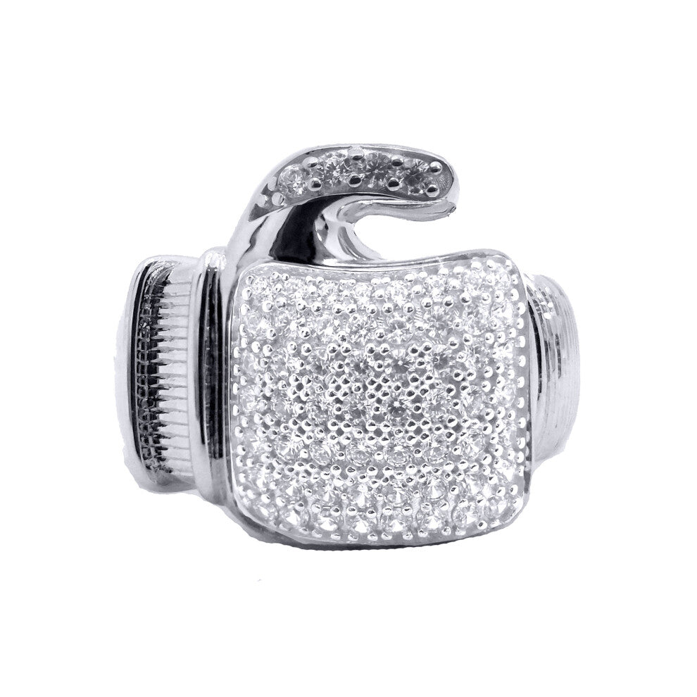 (S) Jewelco London 925 Silver CZ Set Boxing Glove Ring - ARN166