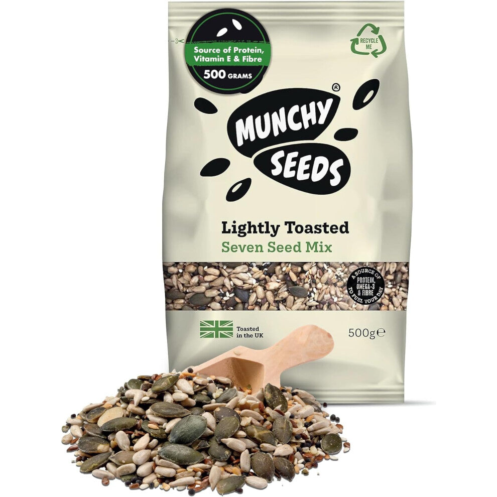 Munchy Seeds Lightly Toasted 7 Seed Mix, Pumpkin Seeds, Sunflower Seeds, Hulled Hemp, Chia, Rapeseed, Brown Linseed (Flax) & Golden Linseed