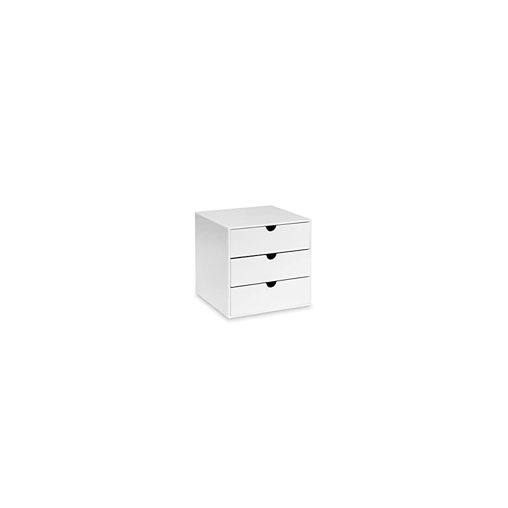 White Hi-Gloss Plastic Cube | 3 Drawers | Not A4 Size | Small Item Storage | Stackable | Lego Box | Makeup Container | Jewellery Box | Compact