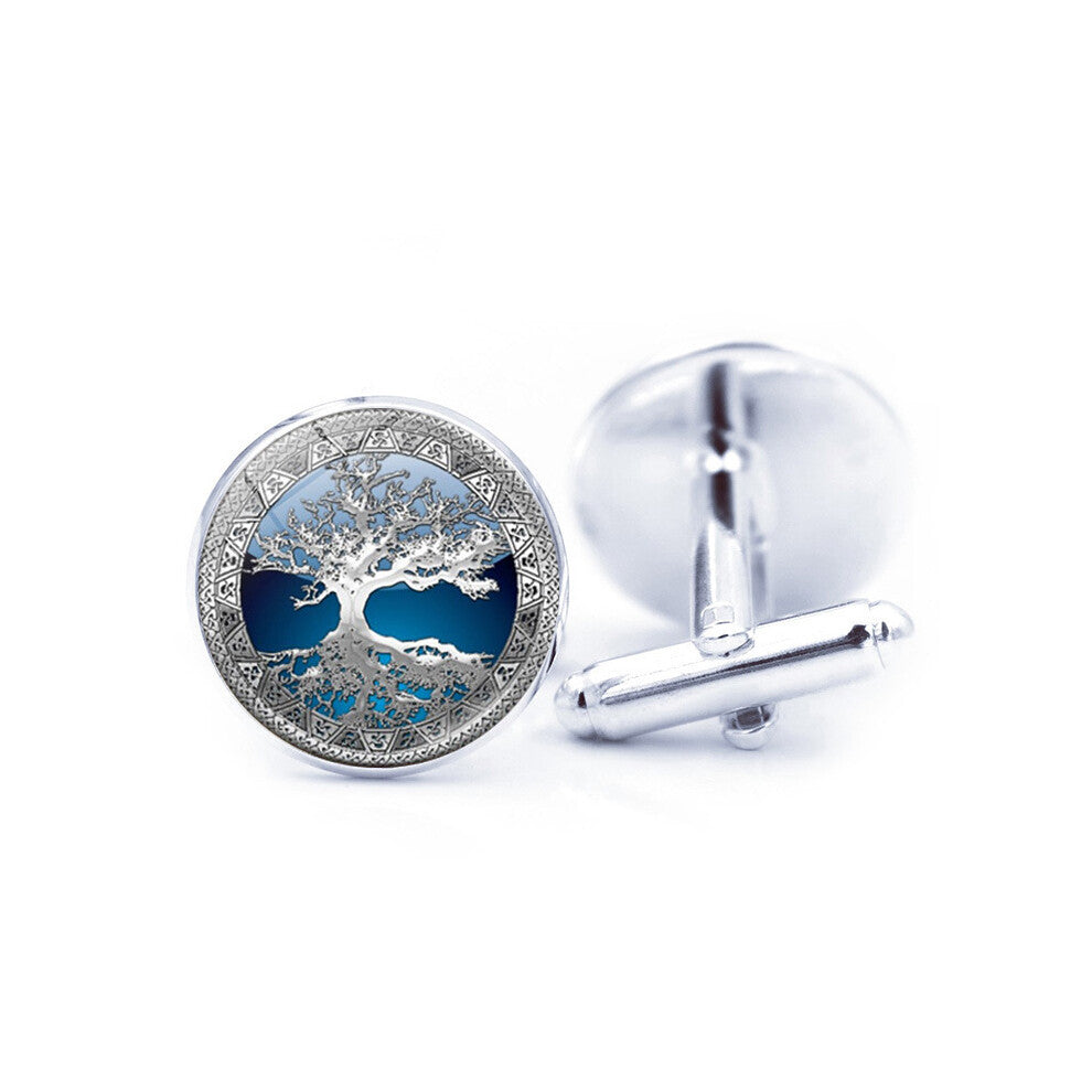 2 Pairs Men's Cufflinks Tree Of Life Blue White Wedding Cufflinks Button French Cufflinks