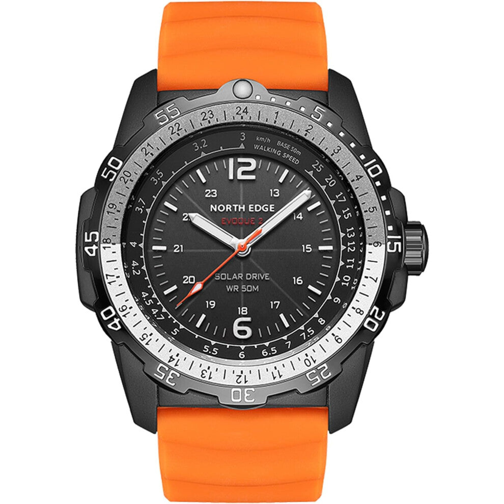 Chronus Solar Powered Watches for Men 5ATM Waterproof Diving LED Men's Wristwatch for Marathon Survival Swimming Military Tactical Field Watch(Orange)