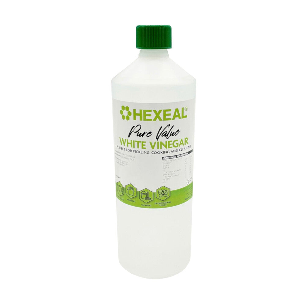 Hexeal Pure Value White Vinegar 1L - 1L Bottle of Food Grade White Vinegar for Cooking, Cleaning, Pickling & Baking  Cleans Surfaces, Deodorises & Re